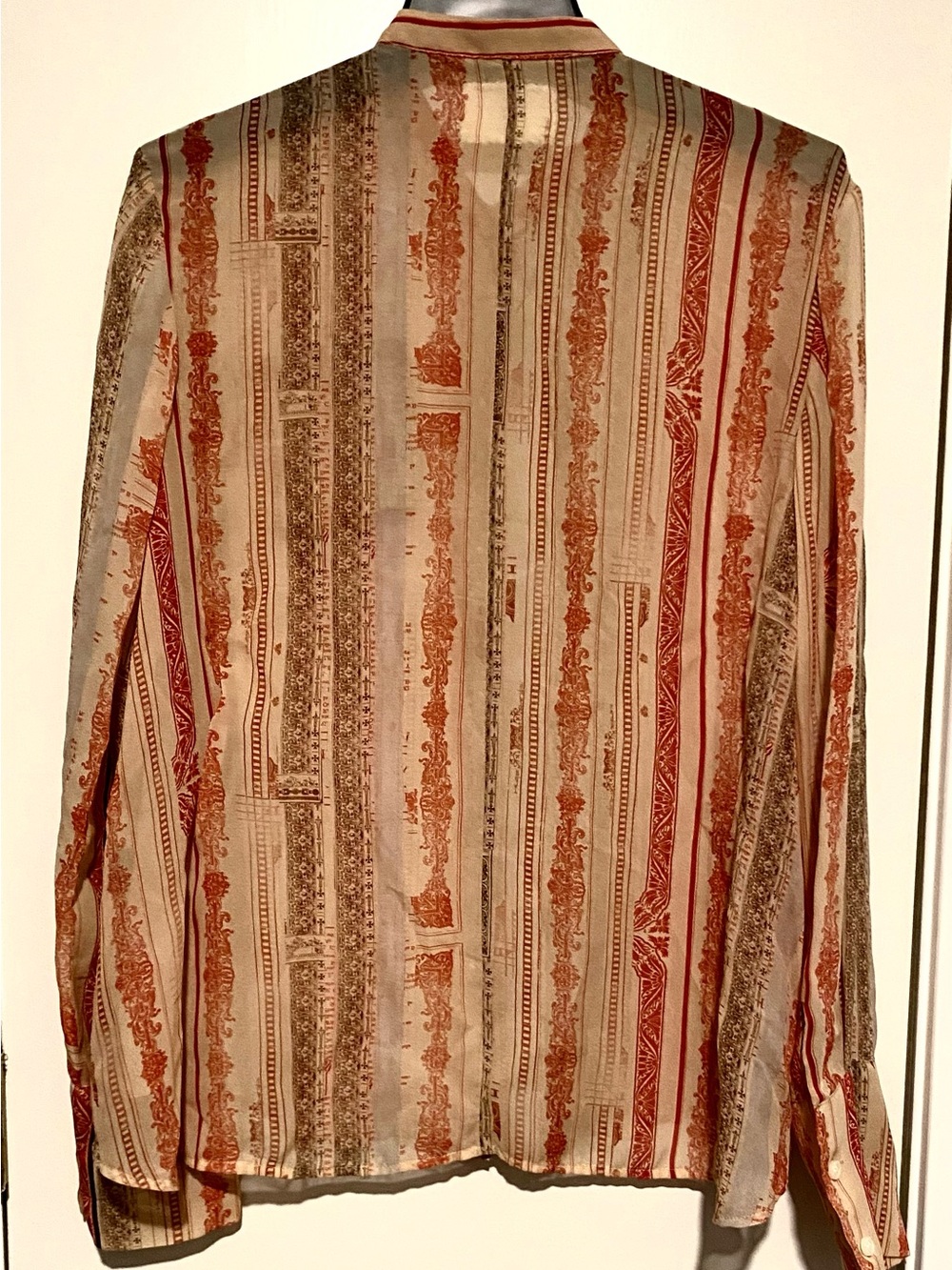 Gary Graham Boho Striped Blouse in Cream,Rust, Green Sheer Silk 12 - Picture 4 of 8